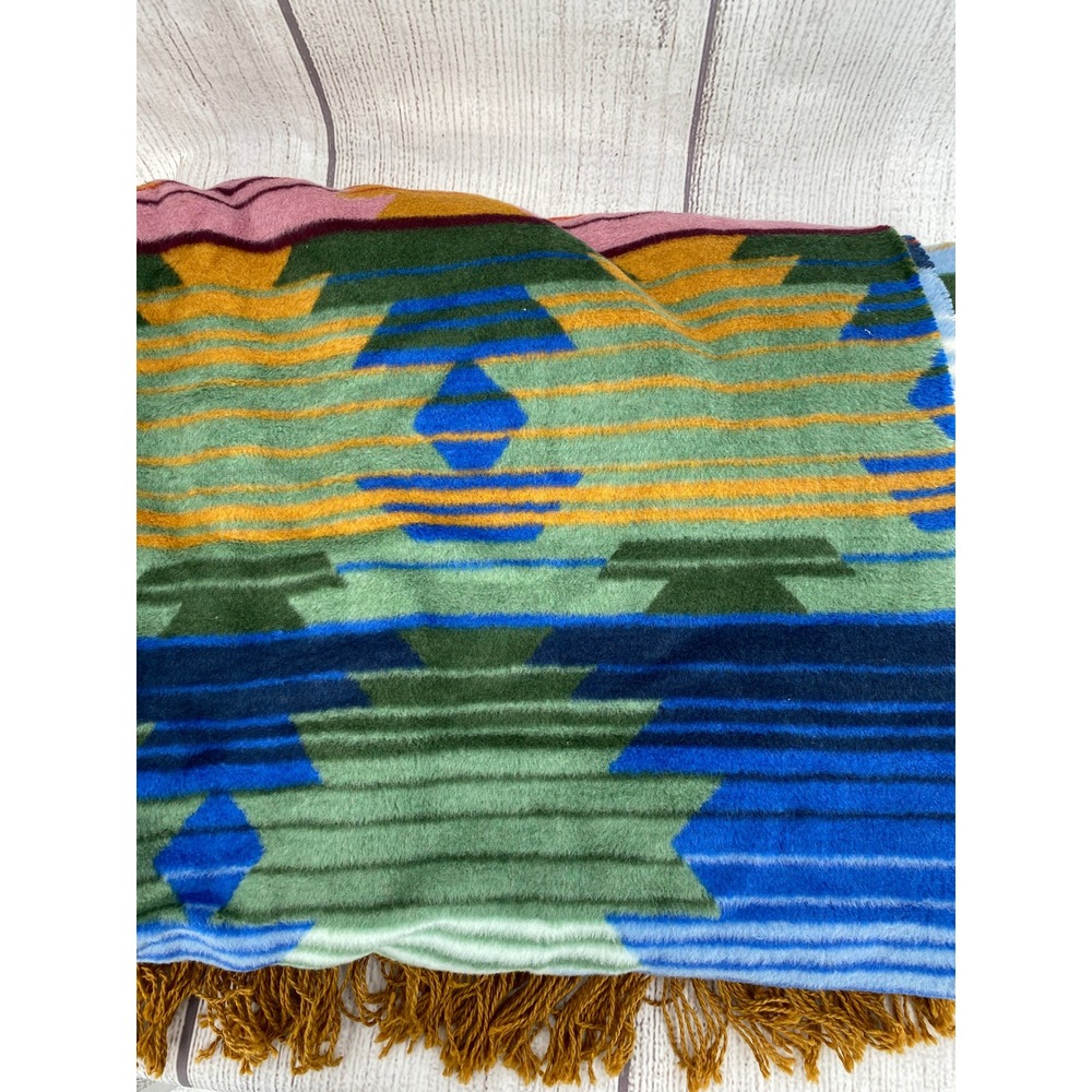 Pad Concept Throw Blanket 60x80 Multicolor Southwestern Geometric Fringed Plush